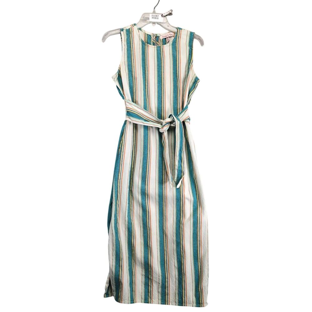 Harlow & Rose Textured Striped Sleeveless Midi Sun Dress Sz M Smocked Tie Waist